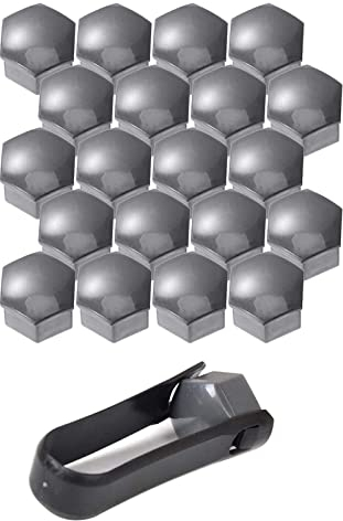 Cerioll 17 mm Mutternabdeckungen, Set mit 20 Sechskant-Reifen Muttern-Abdeckungen, Radmutter Kappe Universal, Radmutterkappen 17mm, Universal Reifen Mutter, Radbolzen Kappen, Rad Mutter Cap (Grau)