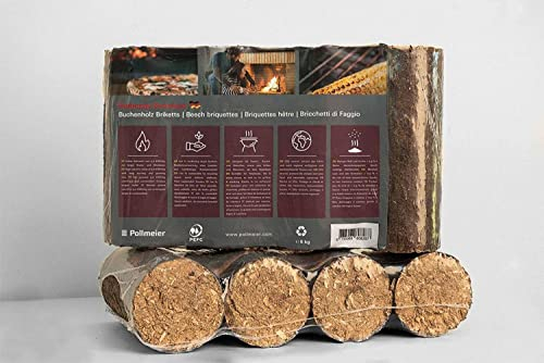 Pollmeier Briquetas de madera de haya, 6 kg, briquetas de madera de haya, leña