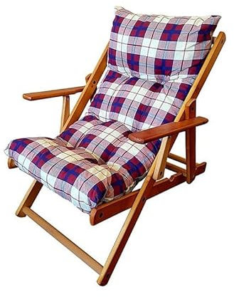 MAURY'S Poltrona Sdraio Relax Comodona in Legno 3 posizioni con Cuscino Imbottito Adatta a Ogni Ambiente (Scozzese Bordeaux)