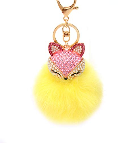 SOIMISS Flauschiger Ball-Schlüsselanhänger, Strass-Fuchs-Pom-Pom-Schlüsselanhänger für Frauen, Mädchen, Tasche, Rucksack, Handy, Auto