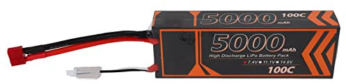RiToEasysports Lipo Power Akku, 5000 MAh 7,4 V 100 C Lipo-Akku mit Hoher Entladung und T-Form, Roter Stecker, Hardcase-Akku für RC-Modelle Erwachsener Spielzeug