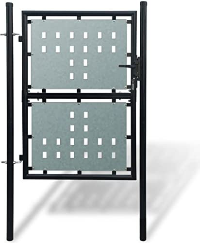 HOMIUSE Puerta individual negra 1 x 2 m, puerta de jardín, puerta de jardín, puerta de jardín, puerta de jardín, 2 chapa galvanizada, protección contra la corrosión, cerradura robusta con 3 keysn 2