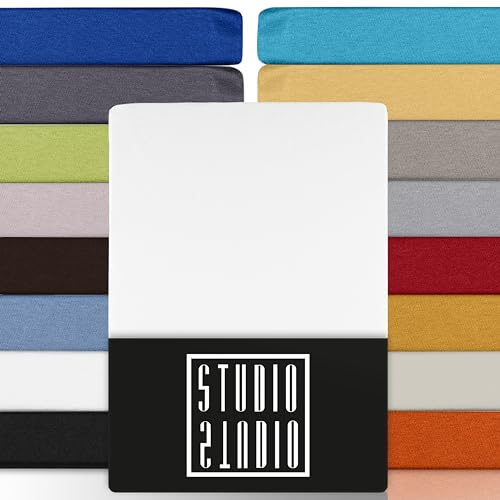 STUDIO Basic Spannbettlaken 90x200 cm Doppelpack – Jersey-Spannbetttuch aus 100 % gekämmter Baumwolle – Weiß – Öko-Tex Zertifiziert, bügelfrei & elastisch – für Matratzen 15–25 cm