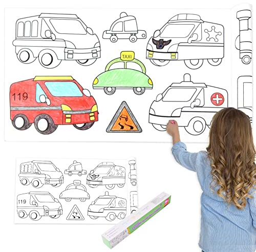 OFFCUP Malpapier Rolle Für Kinder, 30 * 300CM Schneidbare Zeichenrolle Kinder, Klebrbares DIY Malposter Für Kinder, DIY Ausmalrolle für Kinder, Frühpädagogisches Spielzeug Für Kleinkinder(Transport)