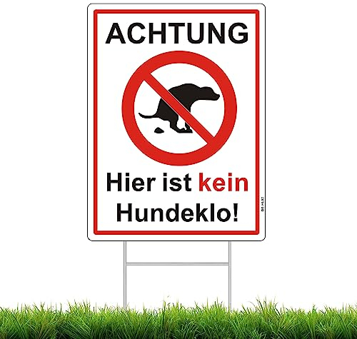 Achtung Hier ist Kein Hundeklo Steckschild 30 x 40 cm, Doppelseitiger Bedrucktes Kein Hundeklo Schild mit Metall Halterung