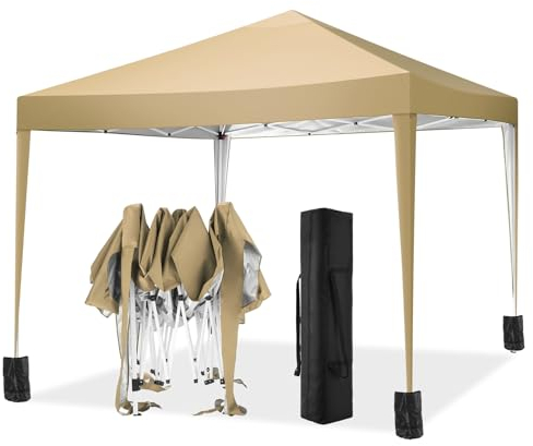 COBIZI Pavillon 3x3m Wasserdicht Stabil Faltpavillon Pop up Gartenpavillon Partyzelt Bierzelt Faltbar Gartenzelt mit 4 Sandsack, Höhenverstellbar, Khaki