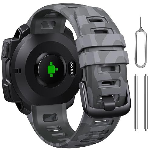 Bandkids Correa de camuflaje para Garmin Instinct, correa de repuesto de silicona suave e impermeable para Garmin Instinct 2, Instinct Esports, solar, marea, táctica (gris)