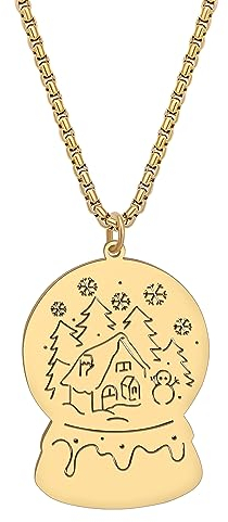 DALANE Edelstahl Weihnachten Schneekugel Halskette 18K Vergoldet Anhänger Schneeflocke Schmuck Neuheit Geschenke für Frauen Mädchen (18K Vergoldet)