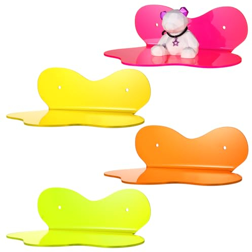 Soaoo Kleine schwebende Regale, Acryl, Neonfarben, bunt, mit Schraube, Wandmontage, für Pflanzen, Spielzeug, Make-up, 4 Stück