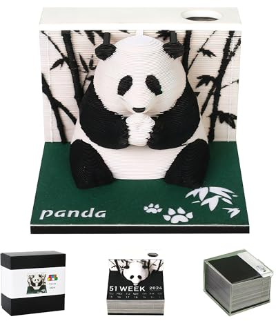 MACTANO 3D-Kunst-Kalender-Notizblock 2025, kreativer Zeitmesser-Kalender, Panda, zum Abreißen, Papierschnitzen, klebrige DIY-Notiz