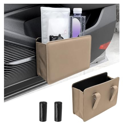 JNNJ Universal Faltbare Auto Mülltonne Papierkorb, Mülleimer Auto, Auslaufsicherer Auto-Aufbewahrungsbeutel, Auto Organizer Interieur Aufbewahrungsbeutel(Beige)