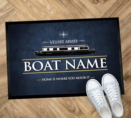 Artylicious Personalised Boat Mat - wood effect Canal Narrowboat, nautical rubber backed door mat 60 x 40cm - 3 sizes | boating accessories
