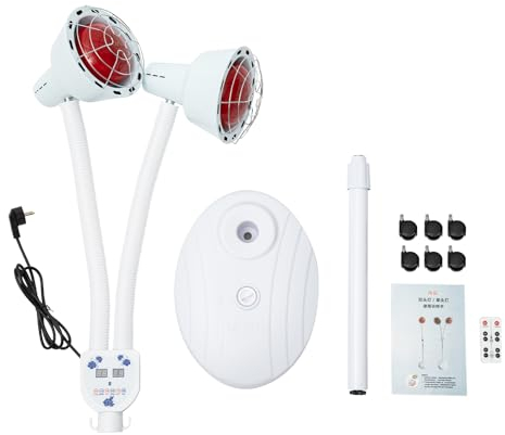 DSYOGX 275W Doppelkopf Infrarotlampe 360° Verstellbarer Wärmelampe Infrarotlampe Medizinisch Mit Ständer Rotlichtlampe Wärmelampe für Erkältungen Muskelverspannungen Massage