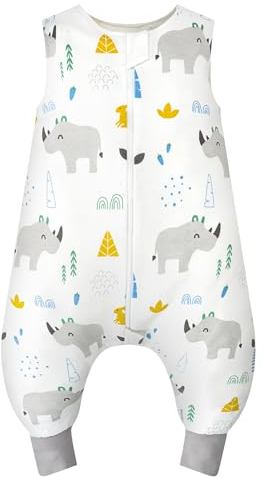 JiAmy Baby Schlafsack ohne Ärmel 1.0 Tog, Extended Beinen Schlafsäcke mit Beinen Superweiche 100% Reine Ganzjährig Schlafanzug für Jungen 80/2-3 Jahre, Grau