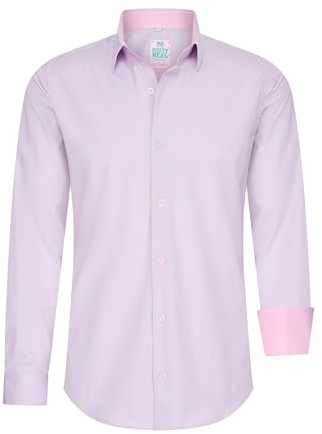 Rusty Neal Herren-Hemd Pastellfarben Premium Slim Fit Langarm Cotton-Stretch Kontrast Hemd Business-Hemden Freizeithemd 66