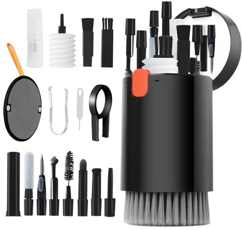 Laptop Phone Screen Cleaner Kit, Computer Keyboard Brush Cleaning Spray for iPhone AirPods MacBook iPad, 20-in-1 Electronic Device Clean Tool for Camera PC Monitor Earbud TV Tablet Car Screens, Black