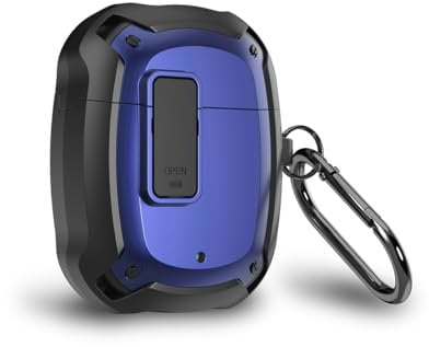 KQXG Case for Google Pixel Buds A - Dual Layer Protection with Exterior Hard PC & Interior Soft Silicone, Shockproof, Secure Lock, Metal Hook, LED Visibility -Black Blue