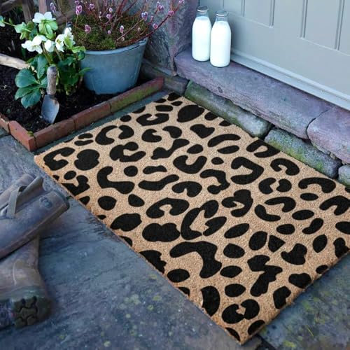 Artsy Mats - Country Leopard Print Coir Door Mat - Made from Tufted Coconut Fibre - Non-Slip Natural Rubber Backed Door Mats Indoor - Decorative Outdoor Mats, (90x60cm)