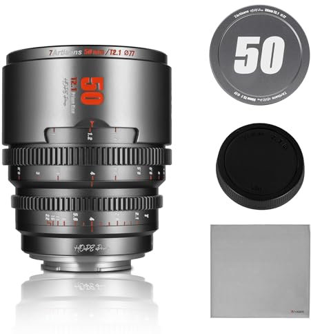 7artisans Objectif cinéma Professionnel T2.1 50 mm, Cadre S35 Compatible avec Monture Canon RF-S pour Red Komodo/Komodo X/Canon C70/R7/R50/R50 (Gris Titane)