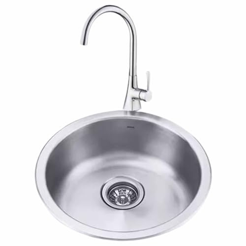 SLGGPJBU Stainless Steel Round Kitchen Sink Large Single Sink Set with Universal Chrome Plating Faucet Small Undercounter Washbasin
