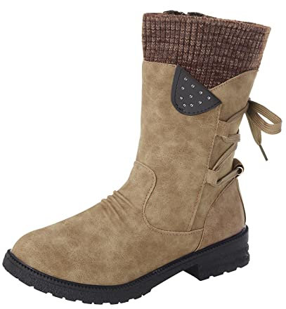 Generico Stivali Texani Donna con Tacco Bassi Invernali Texani Stivaletto a Punta Stivali Donna Alti con Tacco Tronchetti Cerniera Stivaletti Donna Boots a Metà Polpaccio Equitazione Scarponcini