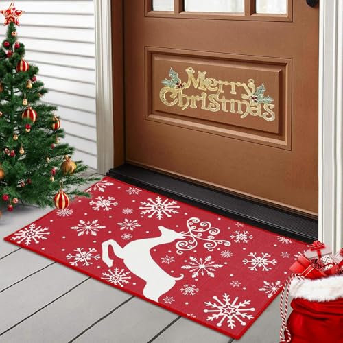 Zempertoopa Tapis de Noël - 40 x 60 cm - Décoration de Noël - Paillasson de porte - Pour chambre à coucher, couloir, salon, sol, cuisine, salle de bain - (I)
