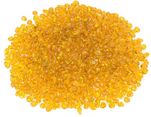 M METERXITY High Luster Round Fire Glass Beads, Glass Gems, Glass Pebbles, Glass Marbles for Vases/Fire Pit/Crafts/Aquarium/Garden Decorations 8-13mm, 550g/1.21-Pound [Yellow]