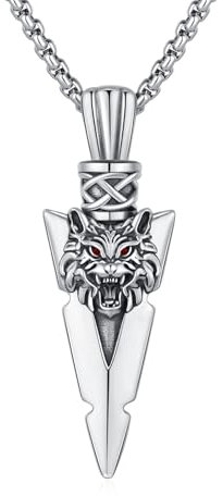 MEDWISE Wolf Halskette 925 Sterling Silber Kette Wolf Herren Pfeilspitze Kette Keltisches Anhänger Amulett Wolf Schmuck für Herren Männer Jungen Damen Geschenke 20+2'' Edelstahlkette