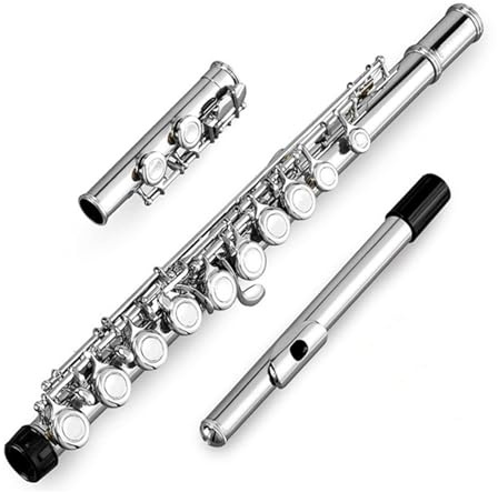 Querflöte Instrument 16-Tasten Geschlossenes Loch C-Ton Versilbert Vernickelt Flöte Plus E-Taste Versilbert