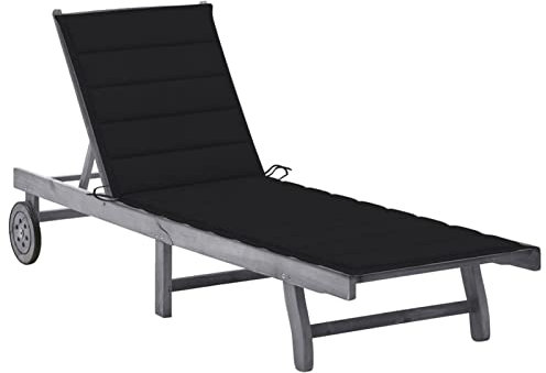 Iiaky Sonnenliege mit Auflage Grau Akazie Massivholz Campingliege Strandstuhl Klappbar Leicht