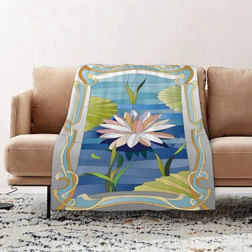 EOMKSE Kuscheldecke Flauschig Decke - weiche warme Fleecedecke 130x150cm als Decke Sofa,Jugendstil, Lotus auf dem Wasser Barock Avantgarde Stilisiertes klassisches A,Wohndecke oder Couchdecke überwurf
