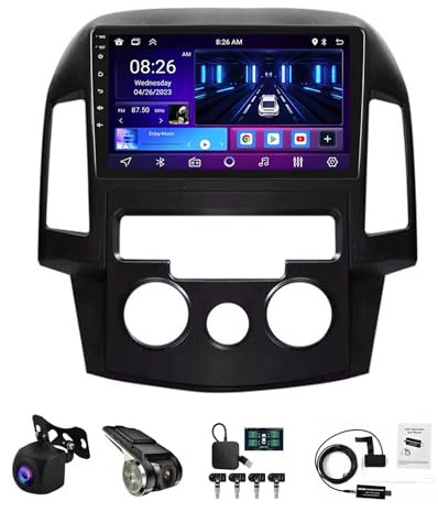 9 Pulgadas HD Pantalla Táctil Android 13 Radio Coche para Hyundai i30 2007-2012 Bluetooth 2 DIN Autoradio con CarPlay AHD Cámara Trasera GPS Navegación Control En El Volante(B,W1 1+32G)