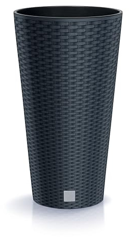 DIKEL Maceta de 30 cm | Macetas con aspecto de ratán e inserto resistente a la intemperie | Macetas para un elegante diseño interior y exterior | Macetas para menos tierra y fácil cuidado | antracita