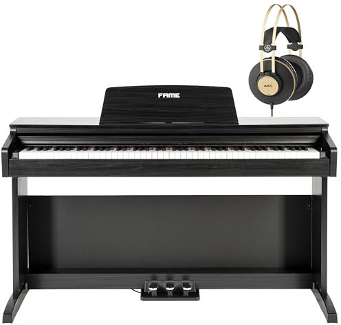 Fame DP-2000 BK E-Piano Set, 88 Tasten, Hammermechanik, 128 Stimmen, MIDI, inkl. K92 Kopfhörer, schwarz matt, ideal für Einsteiger und Profis, inkl. Netzteil und Pedal