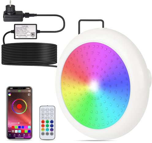 KOLLNIUN LED Poolbeleuchtung 24W RGB Poolscheinwerfer mit Magnet, Pool Lichter Unterwasser mit APP-Kontrolle IP68 Wasserdicht für Stahlwandpools Framepools, 7m Kabel, 12V, Dimmbar