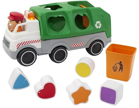 Kidoozie Camion de recyclage de formes à partir de 12 mois, motorisé, camion poubelle, lumière et son
