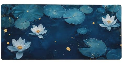 Lotus Gaming Mauspad XXL 900 x 400 x 4mm, Groß Weiß Mousepad Vernähte Kanten Wasserdicht Anti-Rutsch Basis Desk Mat für PC, Laptop Verbesserung der Präzision und Geschwindigkeit der Büroarbeit-GZ828
