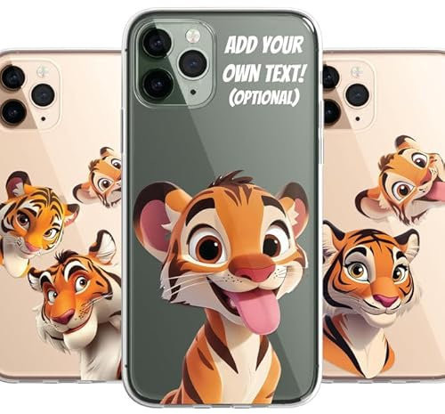 Tiger Cartoon Personalised Phone Case, Wildlife Animal Family Art Design, CLEAR Phone Cover Case Exclusive Artwork for iPhone 16 15 14 13 12 11 Samsung Ranges - CUSTOMISE ONLINE