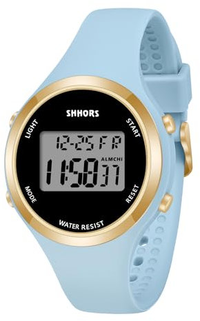 OFFCUP Montre Digitale Femme, LED Montre Numérique avec Chronomètre, Bracelet en Silicone Fonction Réveil Chronographe Montres Sport avec Bracelet pour Filles Adulte, Bleu