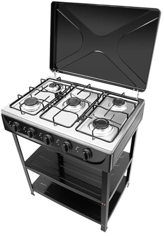 JJsdwin Cuisinière à gaz de camping avec 5 brûleurs pour extérieur, camping-car et Stove