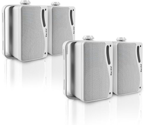 Herdio 3.5 Inch Passive Outdoor Speakers Wired Waterproof Wall Mount Speakers with 400W Superior Sound, All-Weather Durability, for Home Patio Garden Marine Boat Garage Indoor,4-Pack White