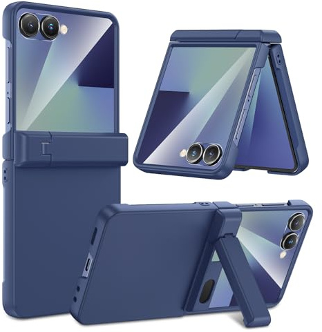 HWeggo Funda para Samsung Z Flip 7 con Soporte Plegable, Azul | Protector de Pantalla Frontal y Bisagras, Carga Inalámbrica, Cubierta Antigolpes para Galaxy Z Flip 7
