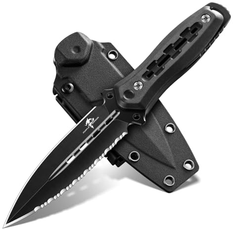 Purple Dragon Coltello 440C Full Tang G10 Lama Bifunzione Fodero Pelle Nero