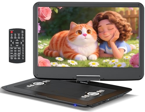 WONNIE 17.9 Portable DVD Player with 15.6 HD Swivel Screen, 6 Hours Rechargeable Battery, Large DVD Player Portable Support MP4, MKV Video & USB/SD Card/Sync TV, High Volume Speaker, All Regions