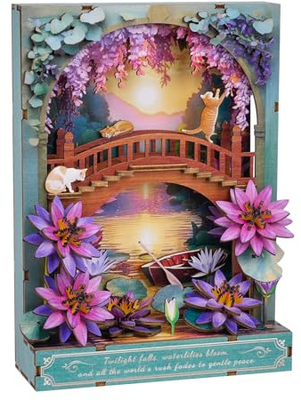 Cutywood 3D Holzpuzzles für Erwachsene - Twilight Seerosen Basteln für Blumenmodell Holz Bausatz mit Led-leuchten, 3D Puzzle Wanddekor Geschenk für Freunde Familie DIY Liebhaber