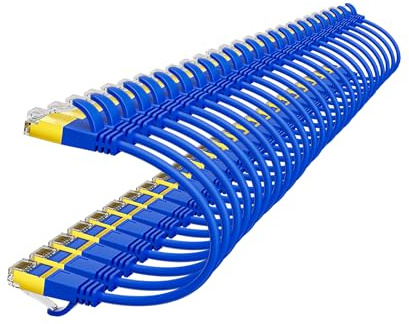 Werkybay Cable Ethernet & LAN CAT7 Ultrafino de 25cm, OD:3,8mm (Azul, 24 Unidades), Cable de red corto de 10Gbps, patchcable cobre RJ45, 0,25m para Servidores, Módem, panel, Switch, PC etc.