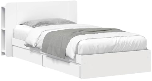 vidaXL Bettgestell mit Stauraum Weiß 90 x 200 cm Holzwerkstoff, Modernes Schlafzimmer, rechteckige Form, Holzbettgestell, platzsparender Stauraum, funktionale Basics