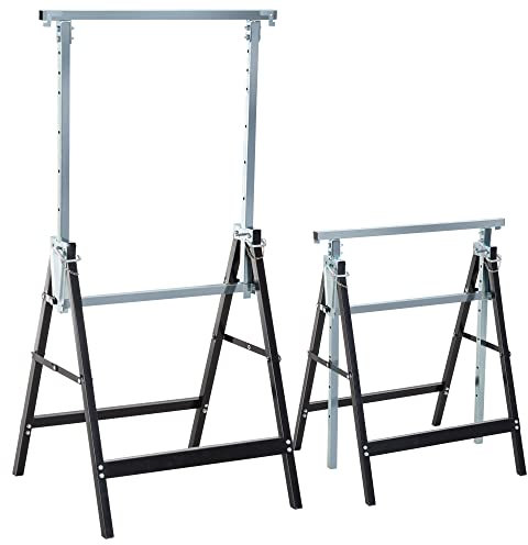 HOMCOM Set of 2 Adjustable Telescopic Builders Trestle, DIY Steel Work Bench Carpenter, Folding Saw Horse Tools Black