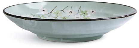 KOIYAKI Japan Porzellan mit grüne Blütenkirsche Teller für Pasta, Nudeln, verschiedenen Gerichten, Salat, Obst, Nachtisch Ø 29cm H. 6cm (20013)