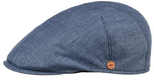 Mayser Sidney Leinen Flatcap Schirmmütze Schiebermütze Leinencap Herren - Made in The EU mit Schirm, Futter Sommer Frühling-Sommer - 60 cm blau